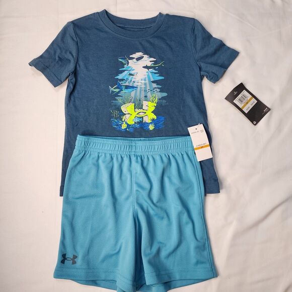 Under Armour 3T Boys Polo Shirt & Shorts Set Outfit Size 3T Blue - Picture 1 of 4